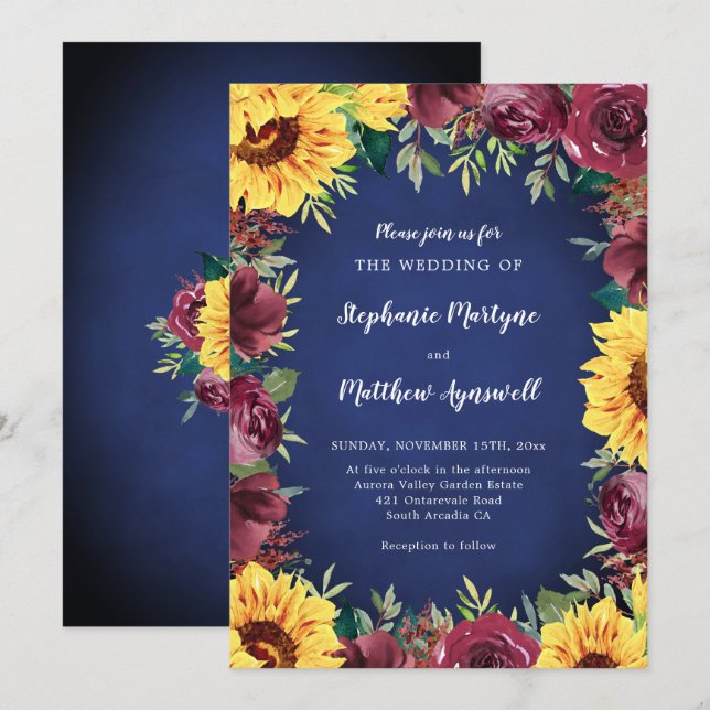 Invitación Rosa de  de girasol Boda de la Marina Fronteriza (Anverso / Reverso)