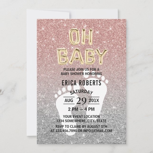Invitación Rosa de  de impresión de pies Baby Shower Purpurin (Anverso)