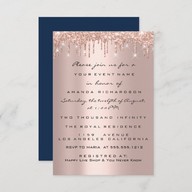 Invitación Rosa de  de Marina Ducha de novias Birthaday Fiest (Anverso / Reverso)