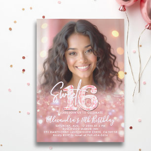 Invitación Rosa de diamantes rosados Moda de oro Foto dulce 1