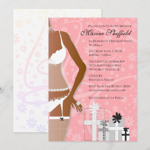 Invitación Rosa de ducha de novia de lencería afroamericana r