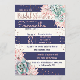 Invitación Rosa de ducha de novias con rayas de la marina de 