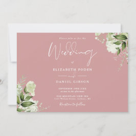 Invitación Rosa de Dusty Greenery Botánico Monograma Boda