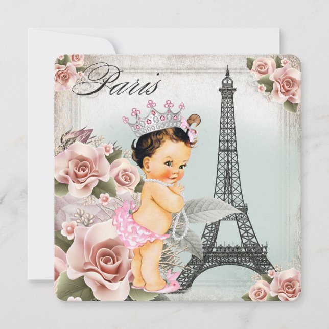 Invitación Rosa de época Eiffel Tower Paris Baby Shower (Anverso)