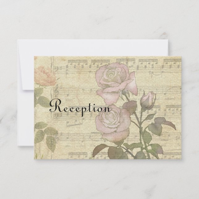 Invitación Rosa de época y juego de bodas de partituras de mú (Anverso)
