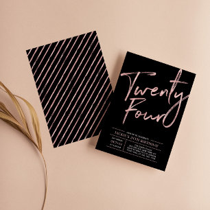 Invitación Rosa de escritura de pincel moderno Gold 24th Birt