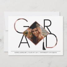 Rosa de escritura moderna Gold Tassel Grad Collage