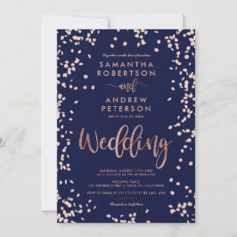 Invitación Rosa de escritura moderna oro confetti boda azul m