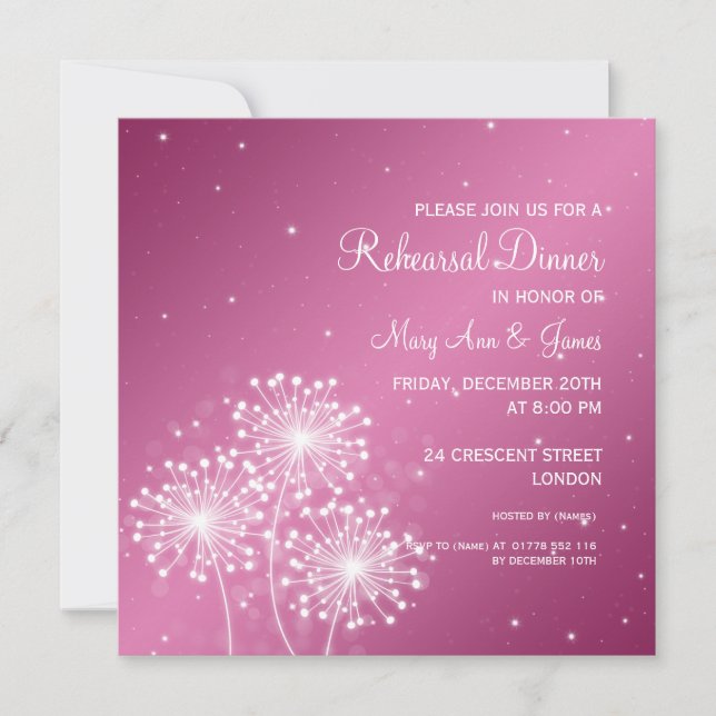 Invitación Rosa de espuma de verano para el ensayo Boda (Anverso)