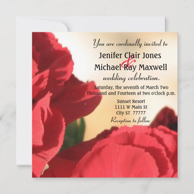 Invitación Rosa de Esquina Roja Boda (Anverso)
