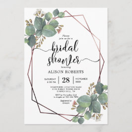 Invitación Rosa de Eucalyptus marco geométrico oro ducha de n
