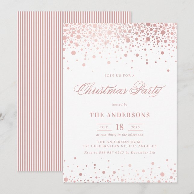 Invitación Rosa de Faux Relieve metalizado dorado Confetti Na (Anverso / Reverso)