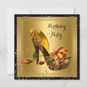 Invitación Rosa de fiesta de cumpleaños Vintage Gold con tacó