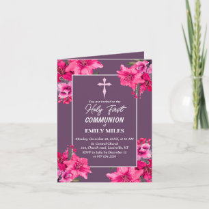 Invitación Rosa de flor pura elegancia primera comunión catól