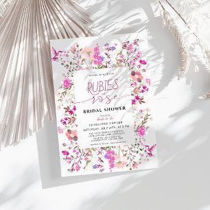 Invitación rosa de flor salvaje pintado a mano Ruby Bridal Sh