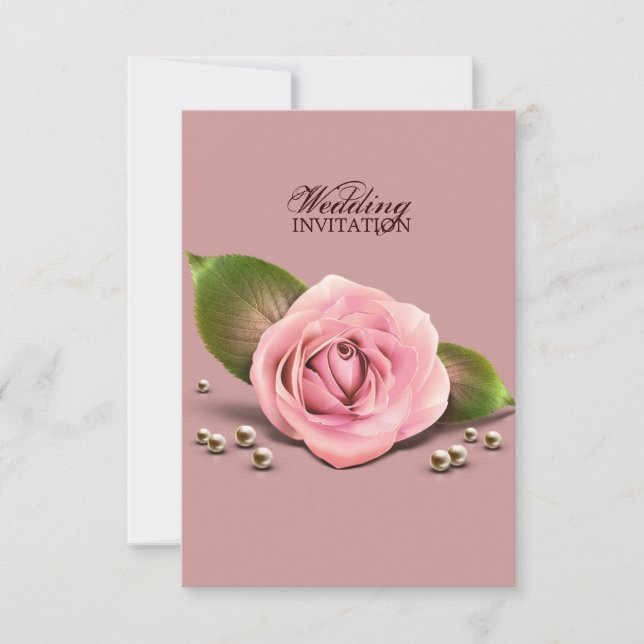 Invitación rosa de flores polvorientas victorianas boda rosa  (Anverso)