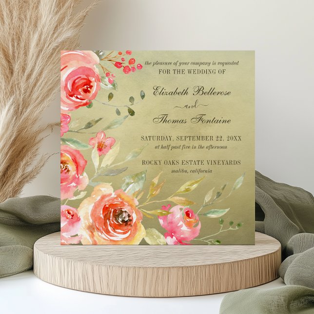 Invitación Rosa de flores silvestres Boda de acuarela (Subido por el creador)