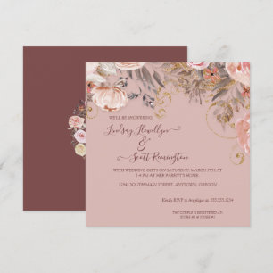 Invitación Rosa de follaje floral silencioso Dorado Boho Pare