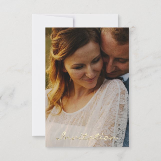 Invitación Rosa de foto Boda de compromiso Faux Gold Sepia (Reverso)