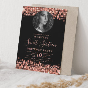 Invitación Rosa de FOTO Gold Sparkles Sweet 16 Birthday Party