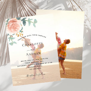 Invitación Rosa de fotografía boda de vegetación floral de or