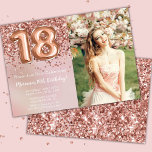 Invitación Rosa de fotografía Chica de niños de oro Fiesta po<br><div class="desc">Foto elegante rosa oro 18ª invitación a una fiesta de cumpleaños para un chica de 18 años con elegante escritura de escritura y divertidos globos de Relieve metalizado.</div>