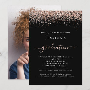 Invitación rosa de fotografía de graduación 2024 Purpurina de