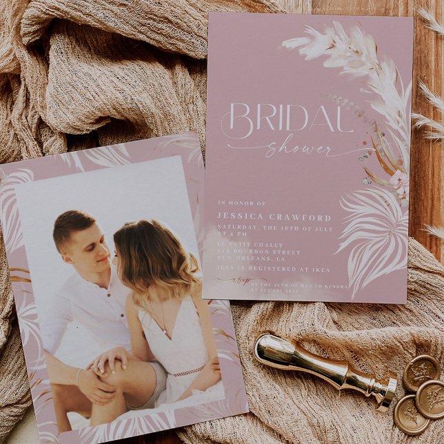 Invitación Rosa de fotografía de pampas Grass Boho Dusty (Subido por el creador)
