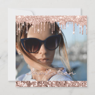 Invitación Rosa de fotografía Dulce de Novias con gota de oro