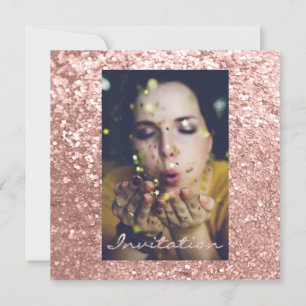 Invitación Rosa de fotografía Glitter de oroDulce de novia16ª