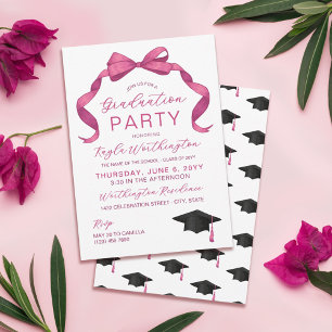 Invitación Rosa de Fuchsia Bow Rosado Sin Graduación De Foto