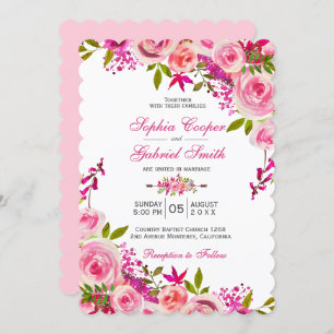 Invitación Rosa de Fuchsia Rosa Boda Floral Botánico