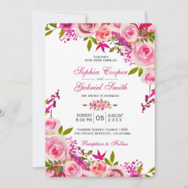Invitación Rosa de Fuchsia Rosa Boda Floral Botánico