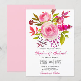 Invitación Rosa de Fuchsia Rosa Boda Floral Botánico