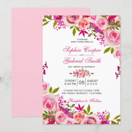 Invitación Rosa de Fuchsia Rosa Boda Floral Botánico