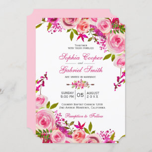 Invitación Rosa de Fuchsia Rosa Boda Floral Botánico