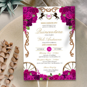 Invitación Rosa de Fuchsia Rosa Caliente Charra Quinceañera O