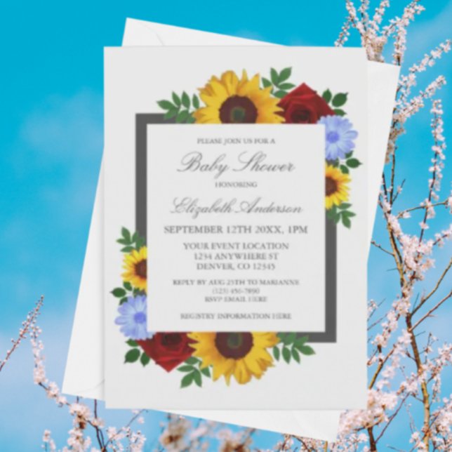 Invitación Rosa de girasol Autumn Floral Baby Shower (Subido por el creador)