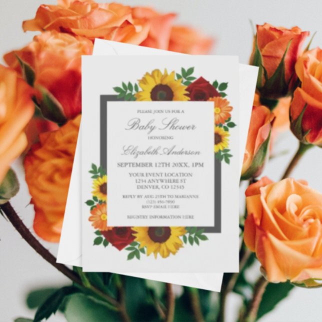 Invitación Rosa de girasol Autumn Floral Baby Shower (Subido por el creador)