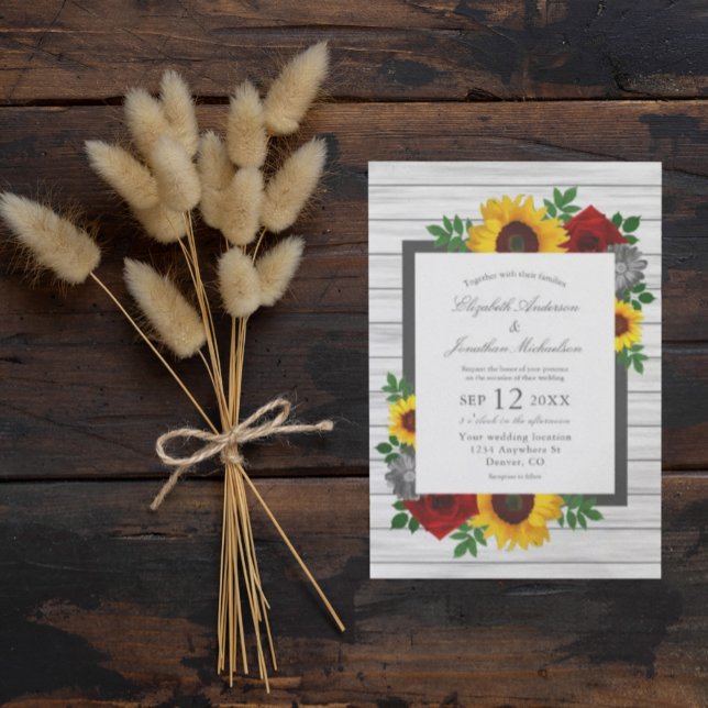 Invitación Rosa de girasol Autumn Floral Wood Boda (Subido por el creador)