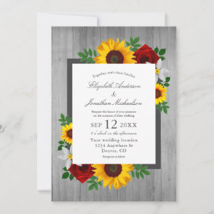 Invitación Rosa de girasol Autumn Floral Wood Boda