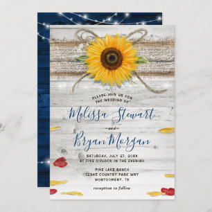 Invitación Rosa de girasol azul de la marina Boda Rústico de 