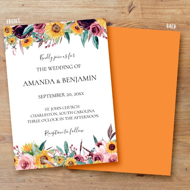 Invitación Rosa de girasol Borgoña Floral Otoño Rústico Boda (Subido por el creador)
