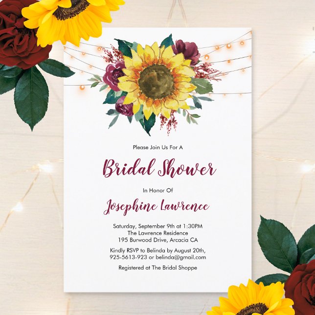 Invitación Rosa de girasol borgoña ilumina ducha de novia (Subido por el creador)