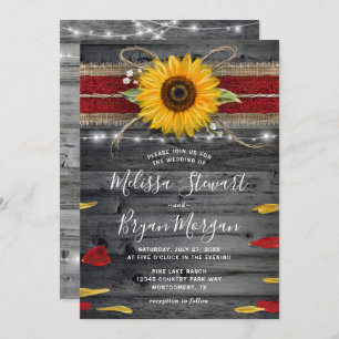 Invitación Rosa de girasol Borgoña Lace Rustic Wood Boda
