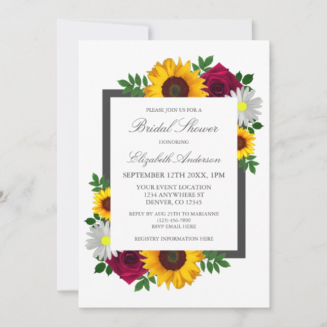 Invitación Rosa de girasol Daisy Autumn Floral Bridal Shower (Anverso)