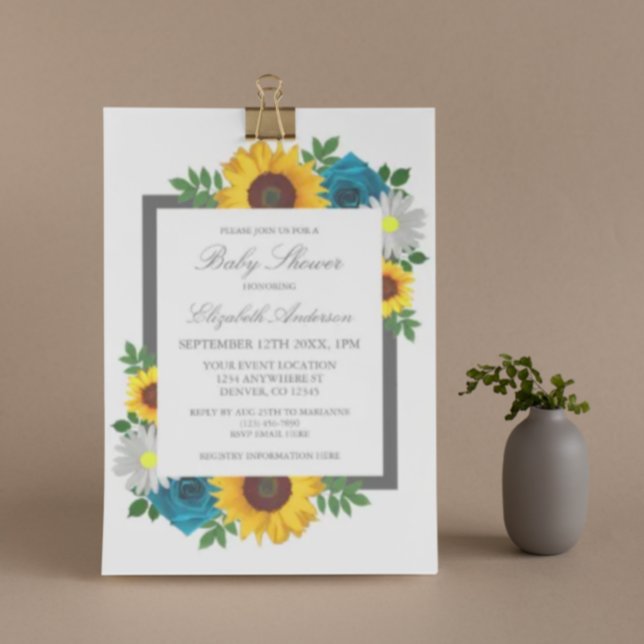 Invitación Rosa de girasol Daisy Floral Baby Shower (Subido por el creador)