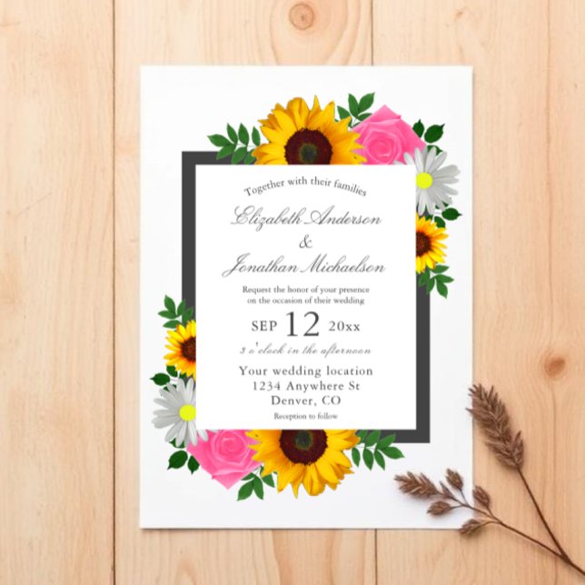 Invitación Rosa de girasol Daisy Floral Boda (Subido por el creador)