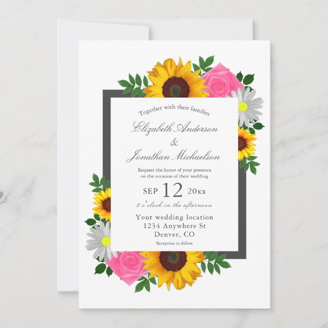 Invitación Rosa de girasol Daisy Floral Boda (Anverso)
