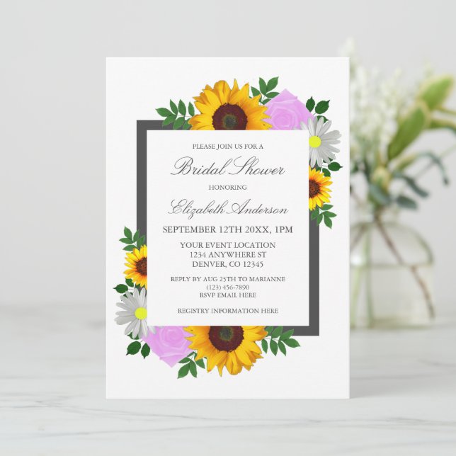 Invitación Rosa de girasol Daisy Floral Bridal Shower (Anverso de pie)